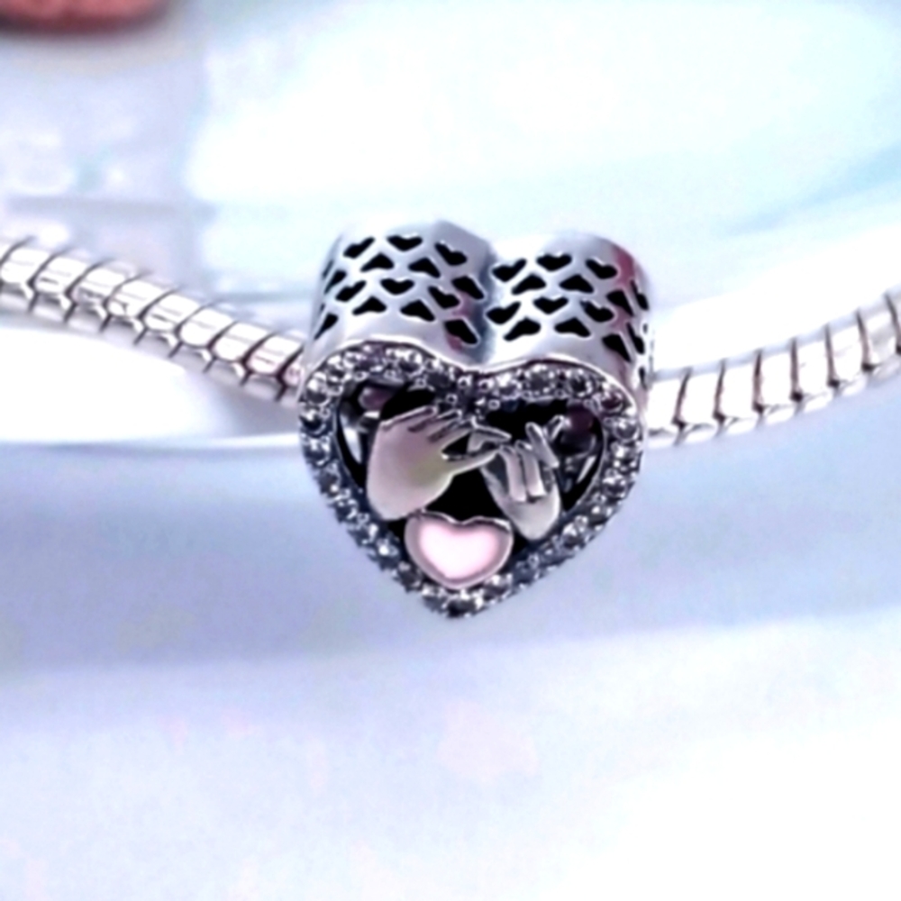 Pinky Promise heart charm S925 sterling silver FITS Pandora bracelet